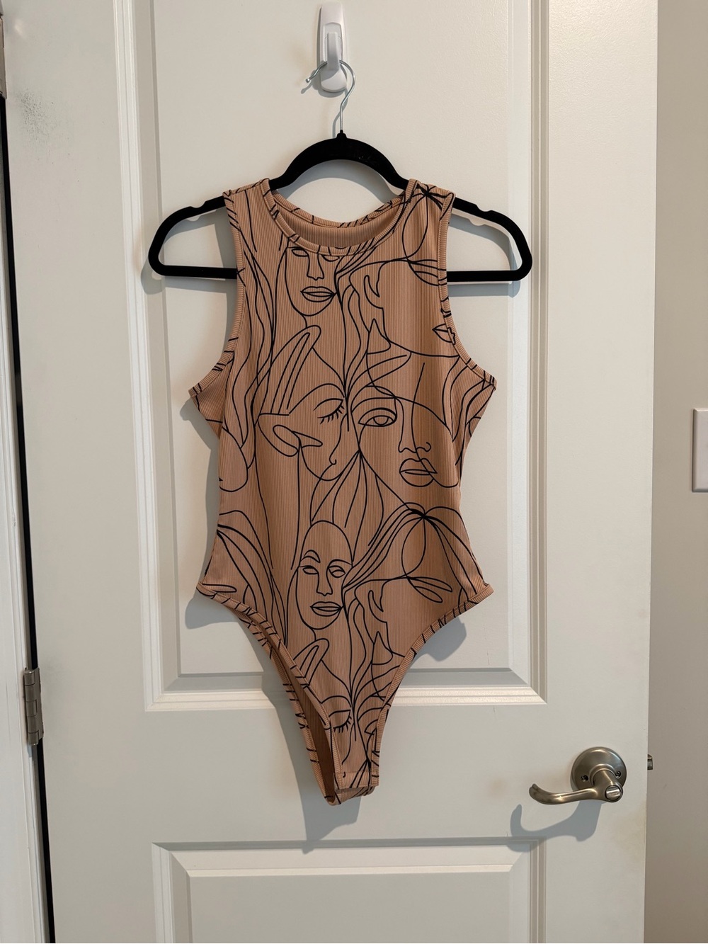 Women's Abstract Face Print Bodysuit Small